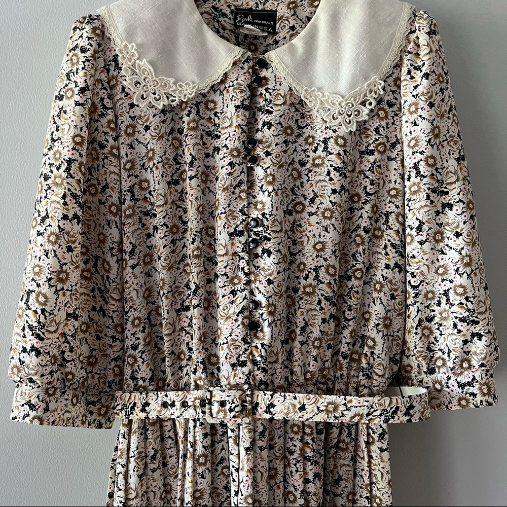 Vintage Breli Originals Button Down Cottage Floral Pleated Dress Size 16 - Picture 4 of 17